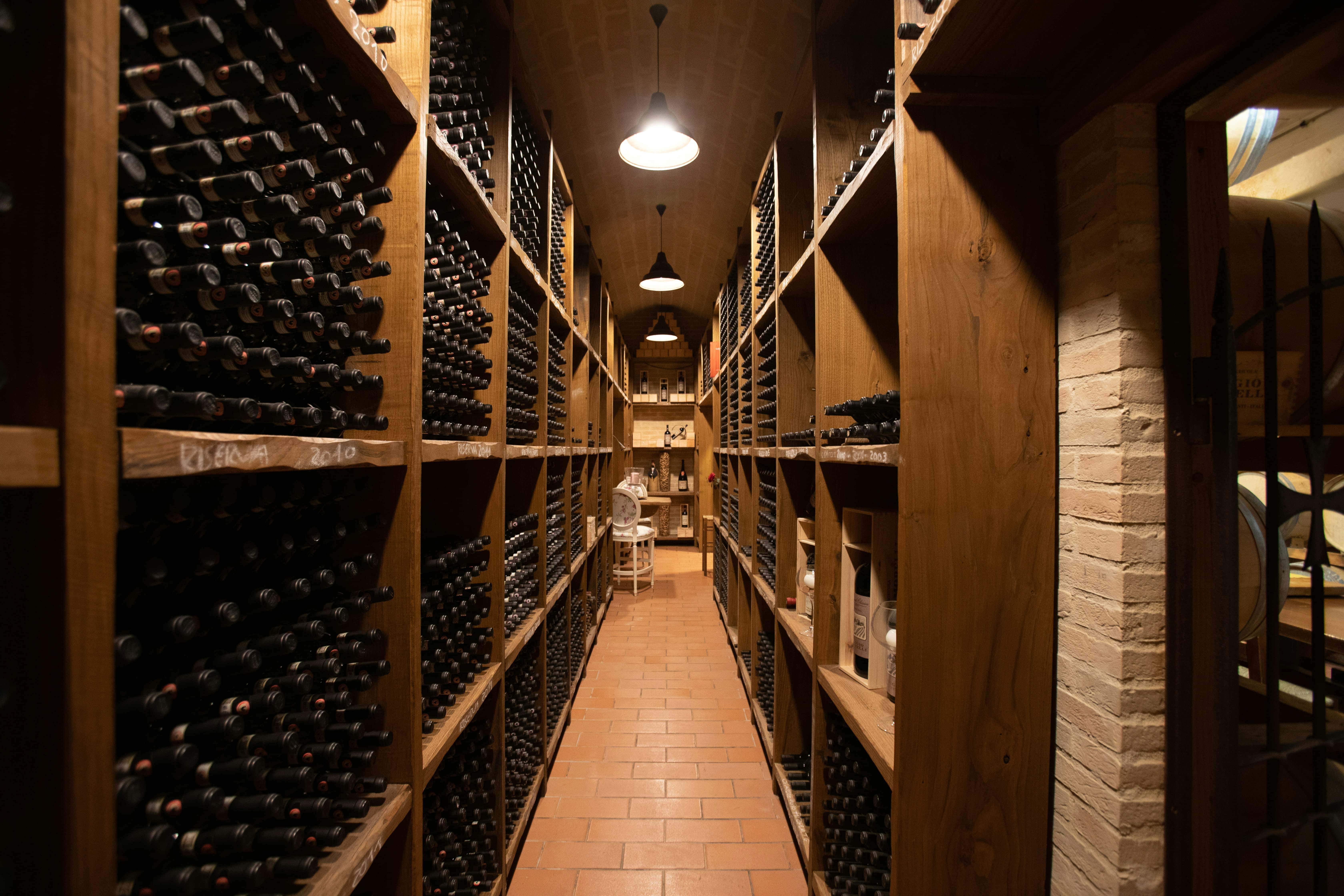 Luxury wine cellar showcasing heritage and investment in fine vintages